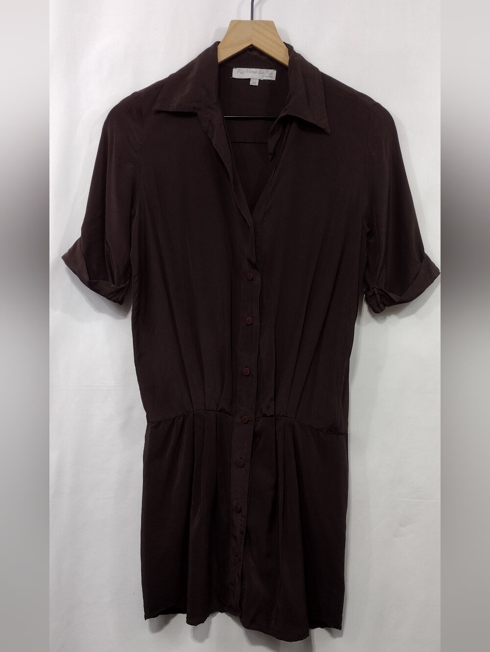 Ra Mona La Rue Silk Button-Front Shirt Dress Womens XS Brown Minimalist Retro